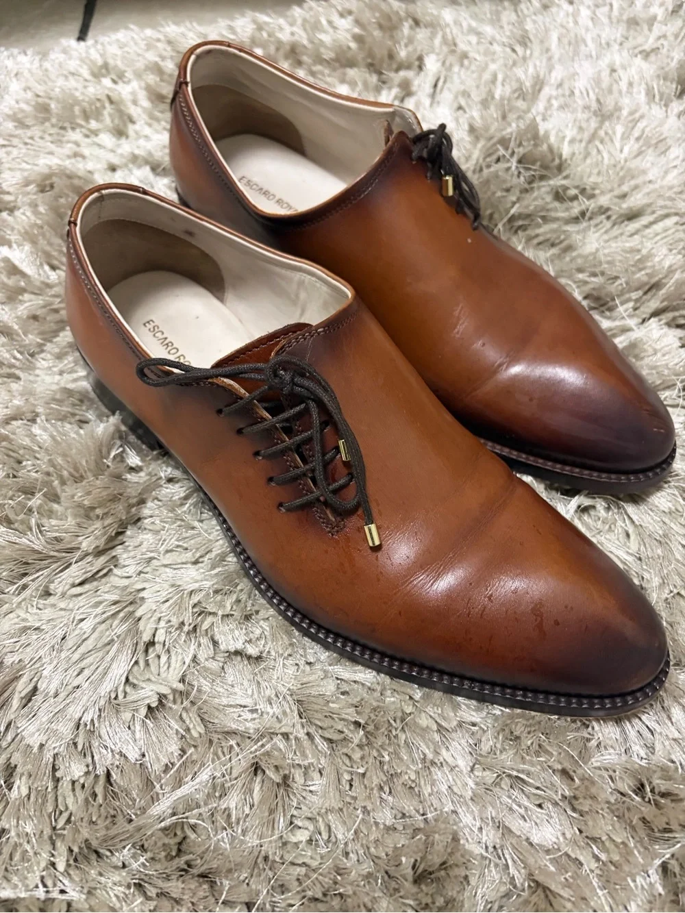 Brown Leather Derby Shoes — Polished Cognac Finish